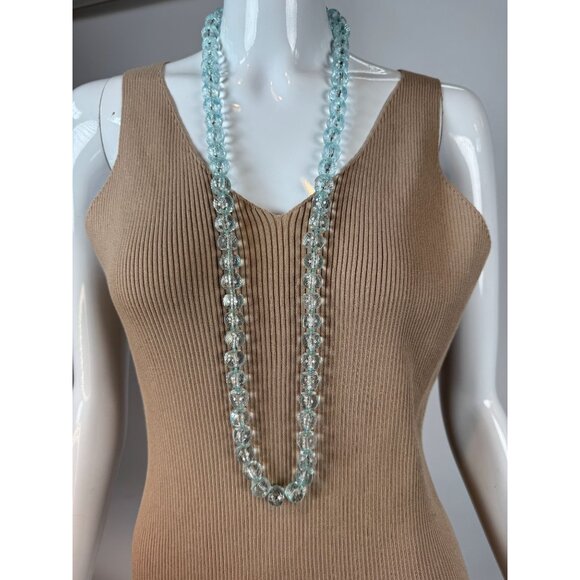 Vintage EsMor long single Strand Aqua Blue Faceted Glass Bead Necklace 18 Inches - Picture 2 of 16